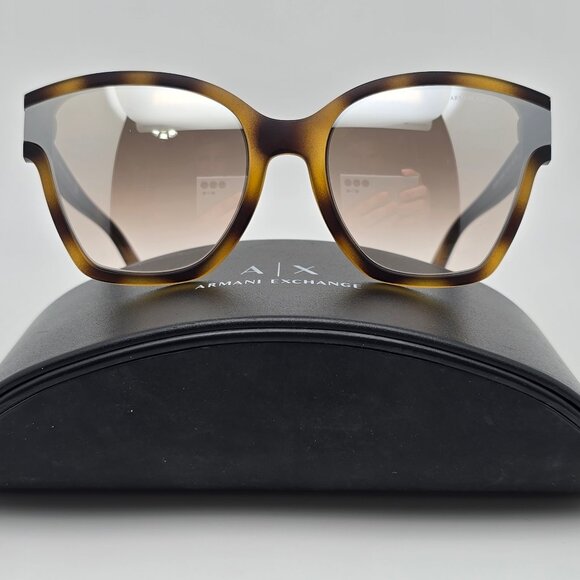 Armani Exchange AX4073S Matte Havana Frame Silver Mirror Lens Cat Eye Sunglasses - Picture 1 of 16